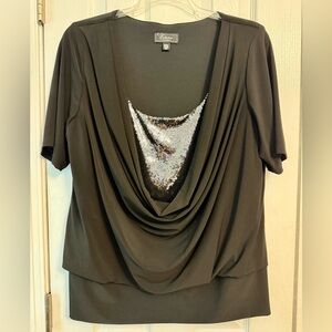 Dressbarn Black Cowl Neck Blouse with Sequin Detail